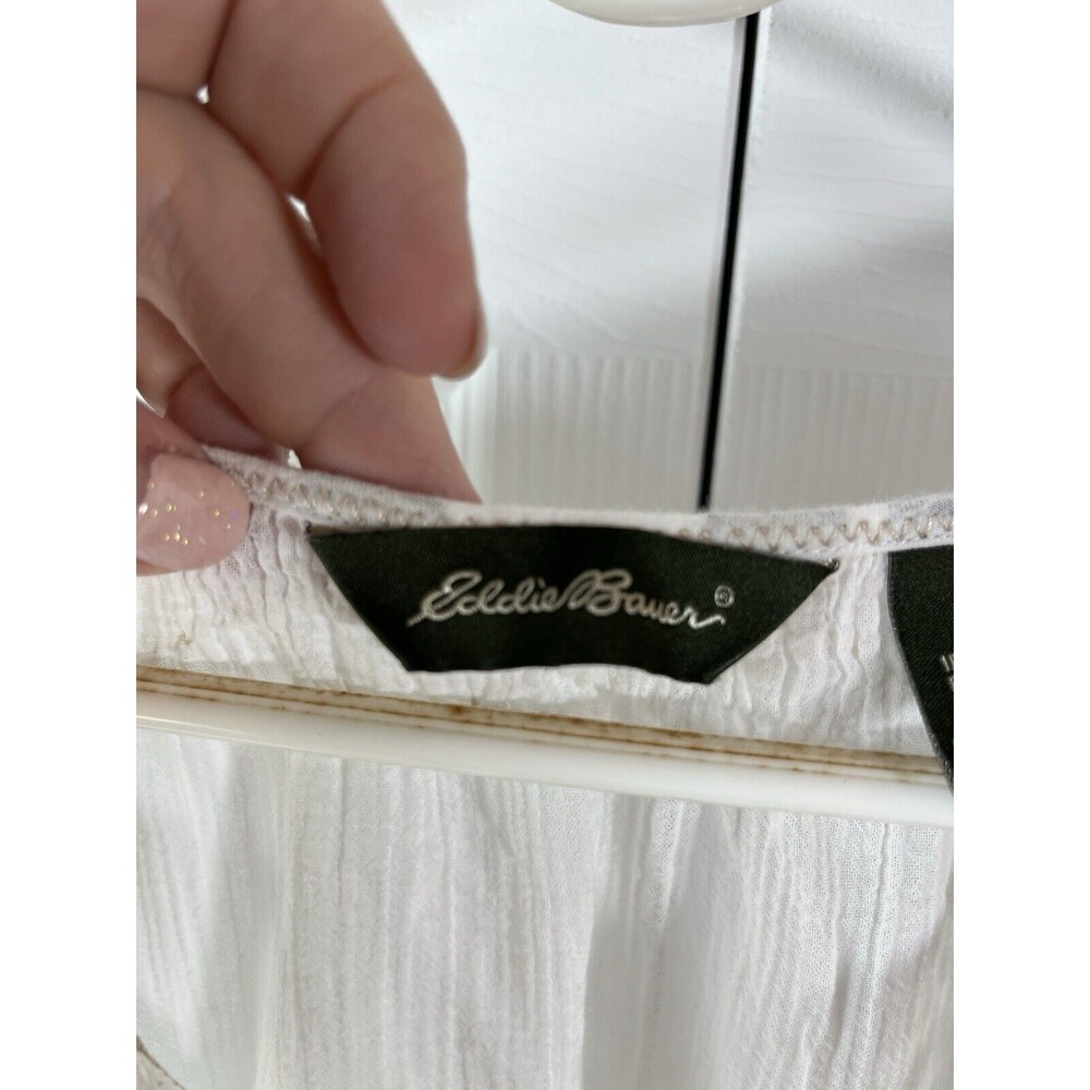 Eddie Bauer Woman White Gauzy Cotton Tunic Top Boho Western Hippie Festival S - Picture 4 of 11
